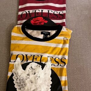 Forever 21 Red and White Striped Tee with Rose Graphic